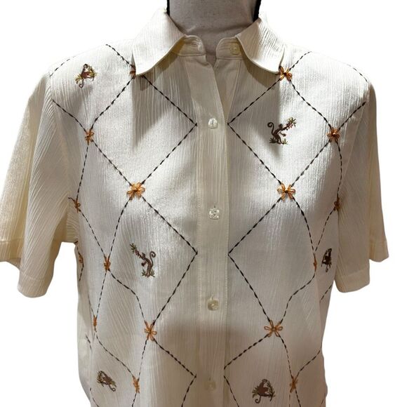 Alfred Dunner Embroidered Button-Up Top Whimsical Monkey Floral Details 10P NWT - Picture 7 of 14